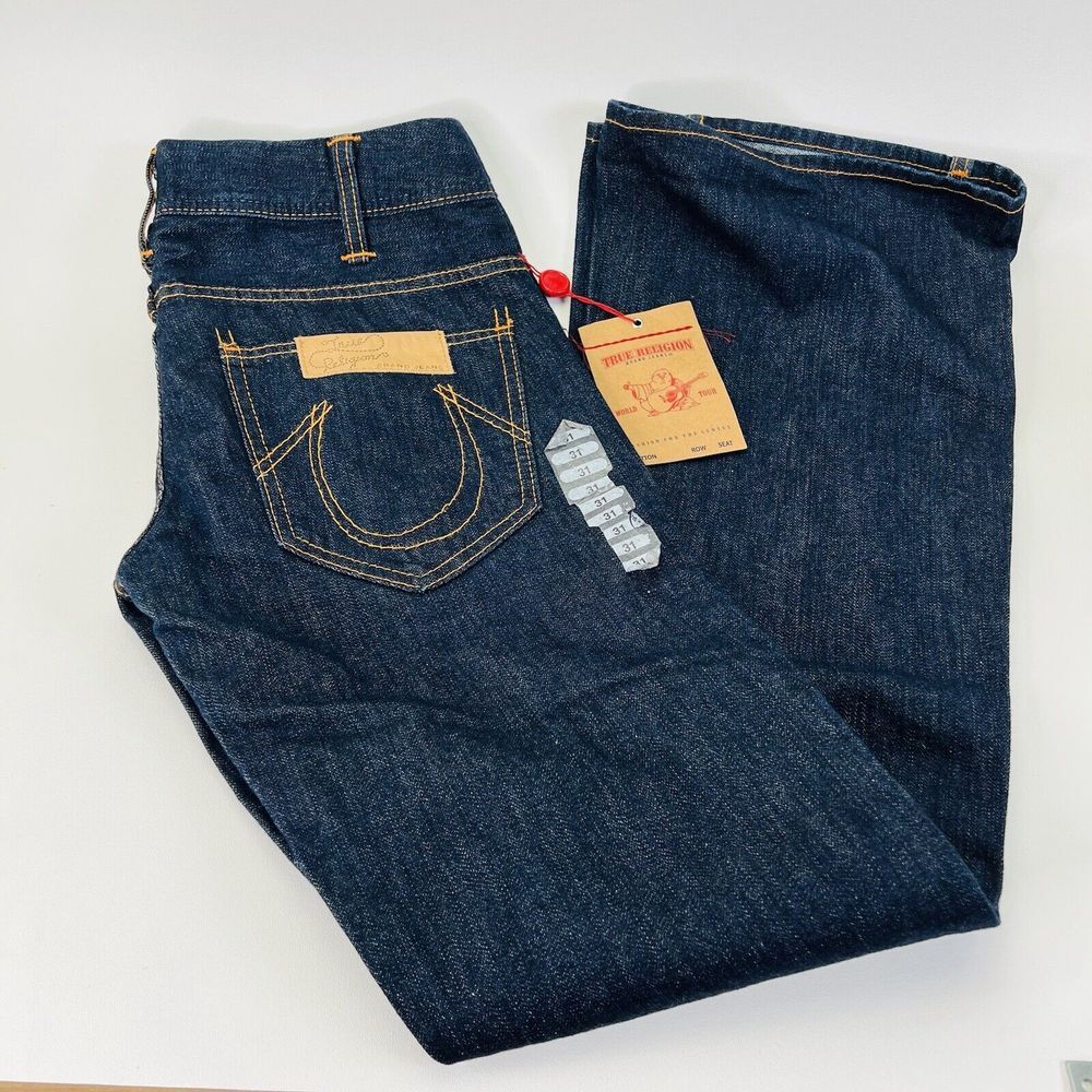 Vintage True Religion‎ World Tour Leather Patch Straight Jean Size 31 NOS
